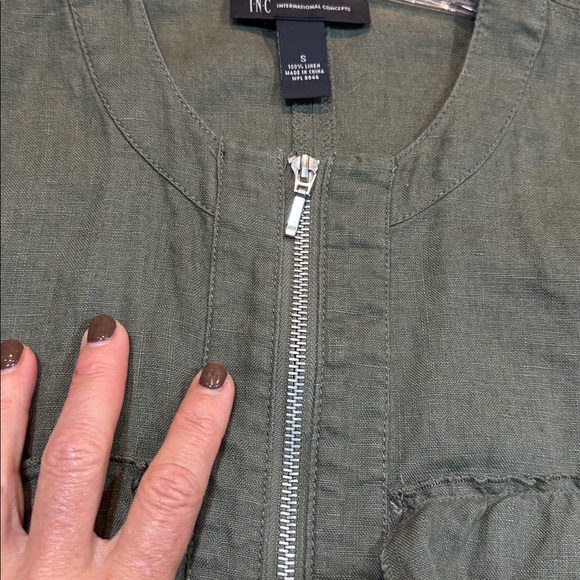 INC International Concepts Women’s Ruffled Linen Jacket olive green size small - Picture 6 of 12